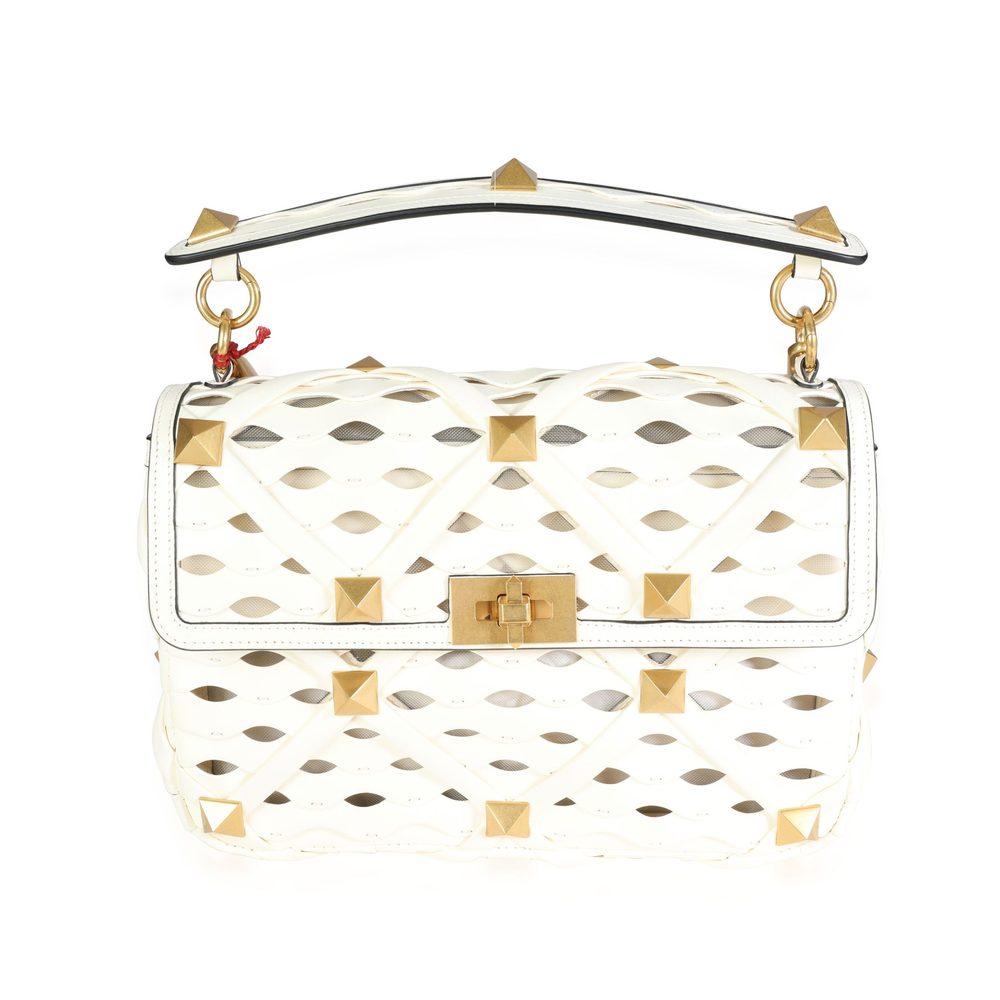 Valentino Ivory Nappa Leather Large Roman Stud Shoulder Bag